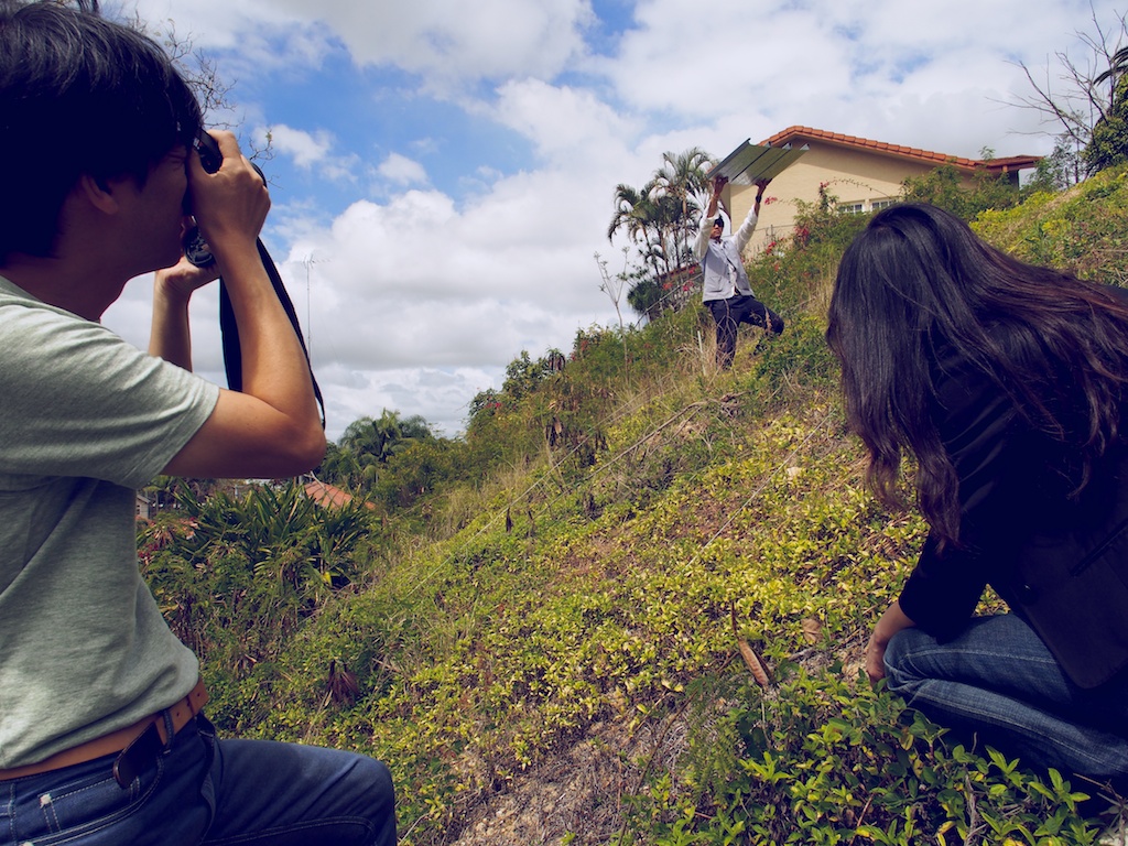 Testing the reflections from the underside of the cantilevered deck.