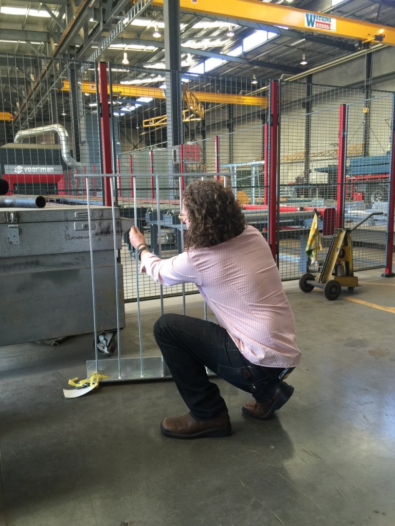 Paul Hotson testing the flex in the balustrade mockup.