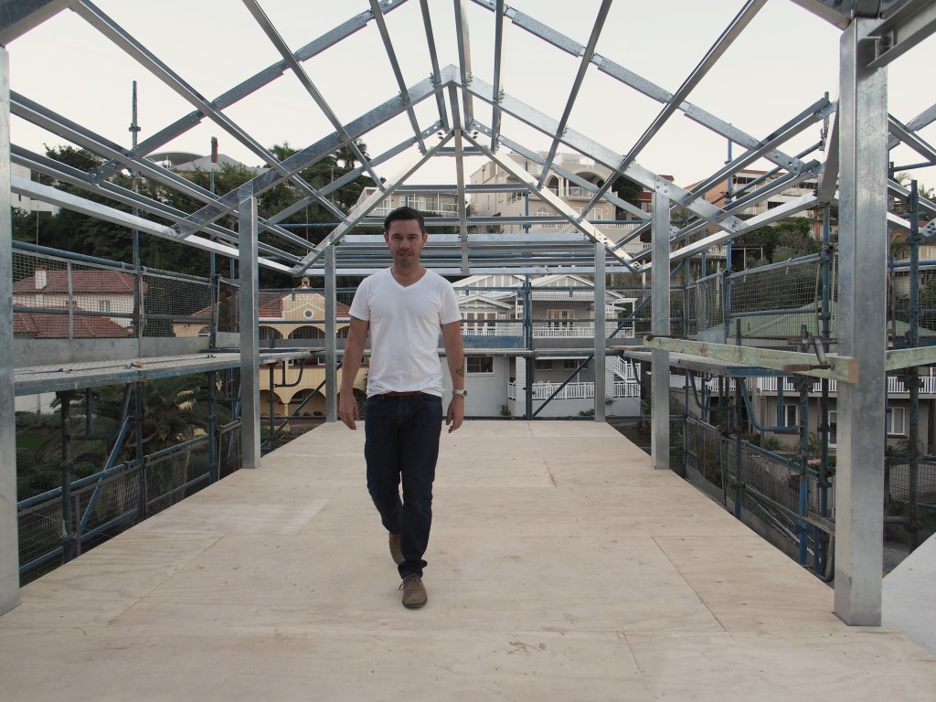 Walking from the sofa to the kitchen.