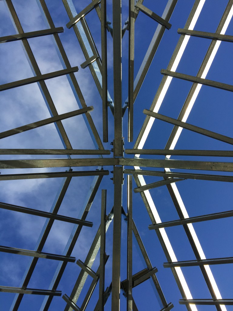 The completed roof structure, following the insertion of the stair and balustrade